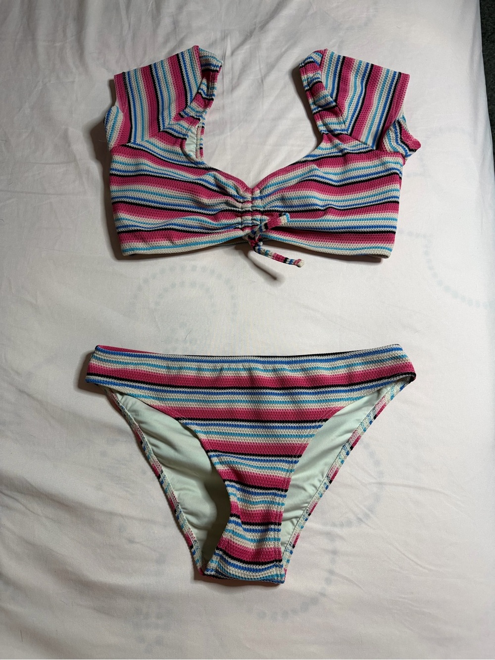 Roxy Pink Blue Striped Two-Piece Swim Set